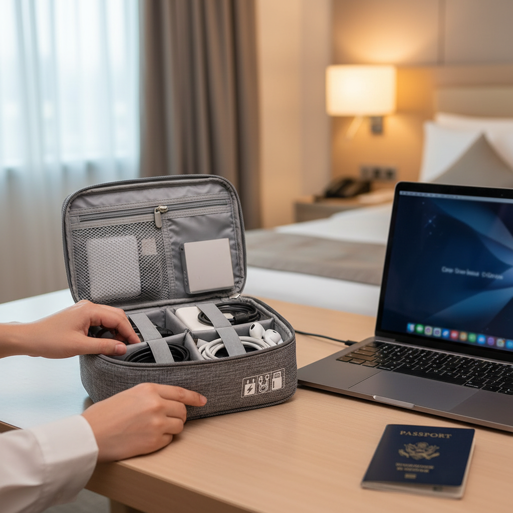 Travel Electronics Organizer Case with Removable Dividers and Mesh Pockets