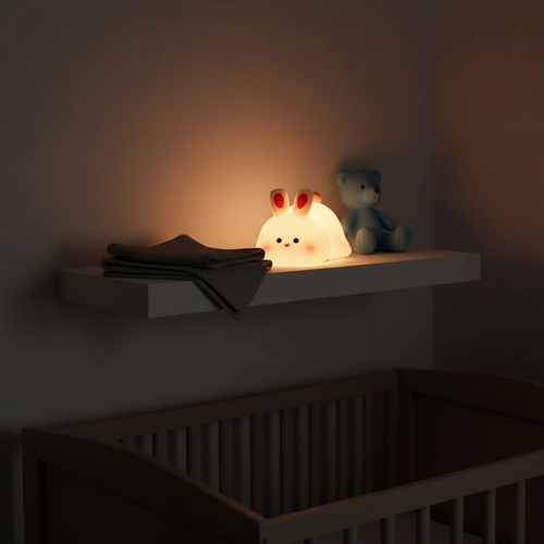 Squishy Silicone Bunny Night Light with Touch Dimming, 30-Minute Timer and USB-C