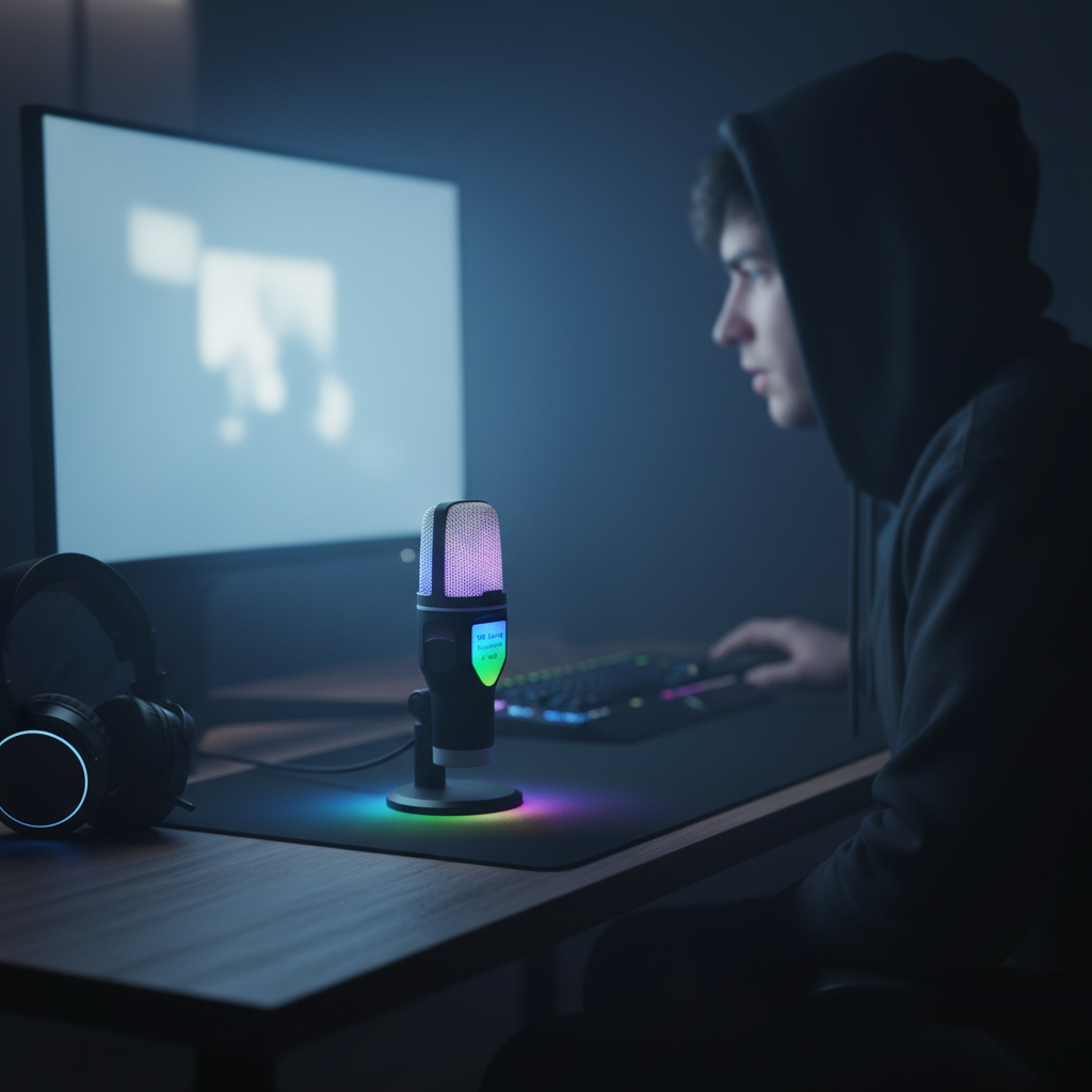 RGB USB Condenser Desktop Microphone with Pop Filter and Stand