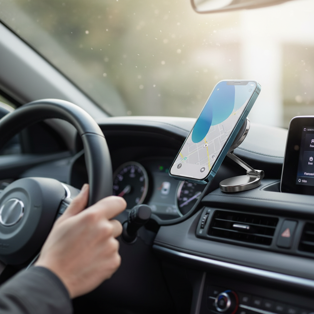 Magnetic Car Phone Mount with 51 Magnets, Zinc Alloy Body and 360° Adhesive Base