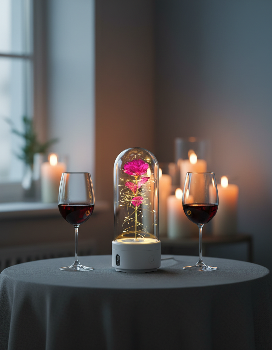 Eternal Rose LED Lamp in a Glass Dome with Bluetooth Speaker