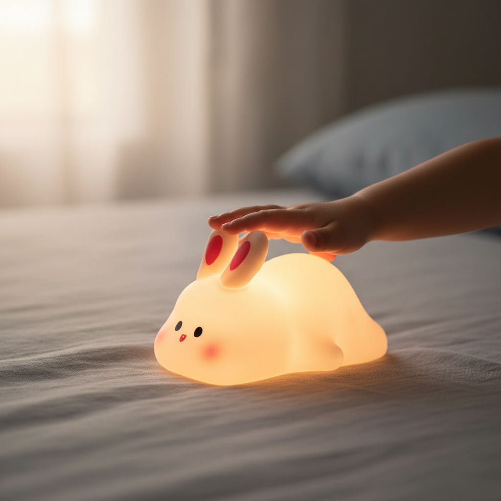 Squishy Silicone Bunny Night Light with Touch Dimming, 30-Minute Timer and USB-C