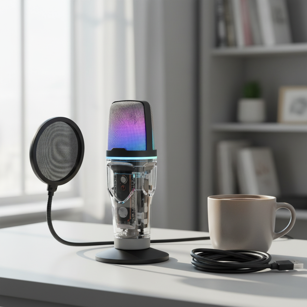 RGB USB Condenser Desktop Microphone with Pop Filter and Stand