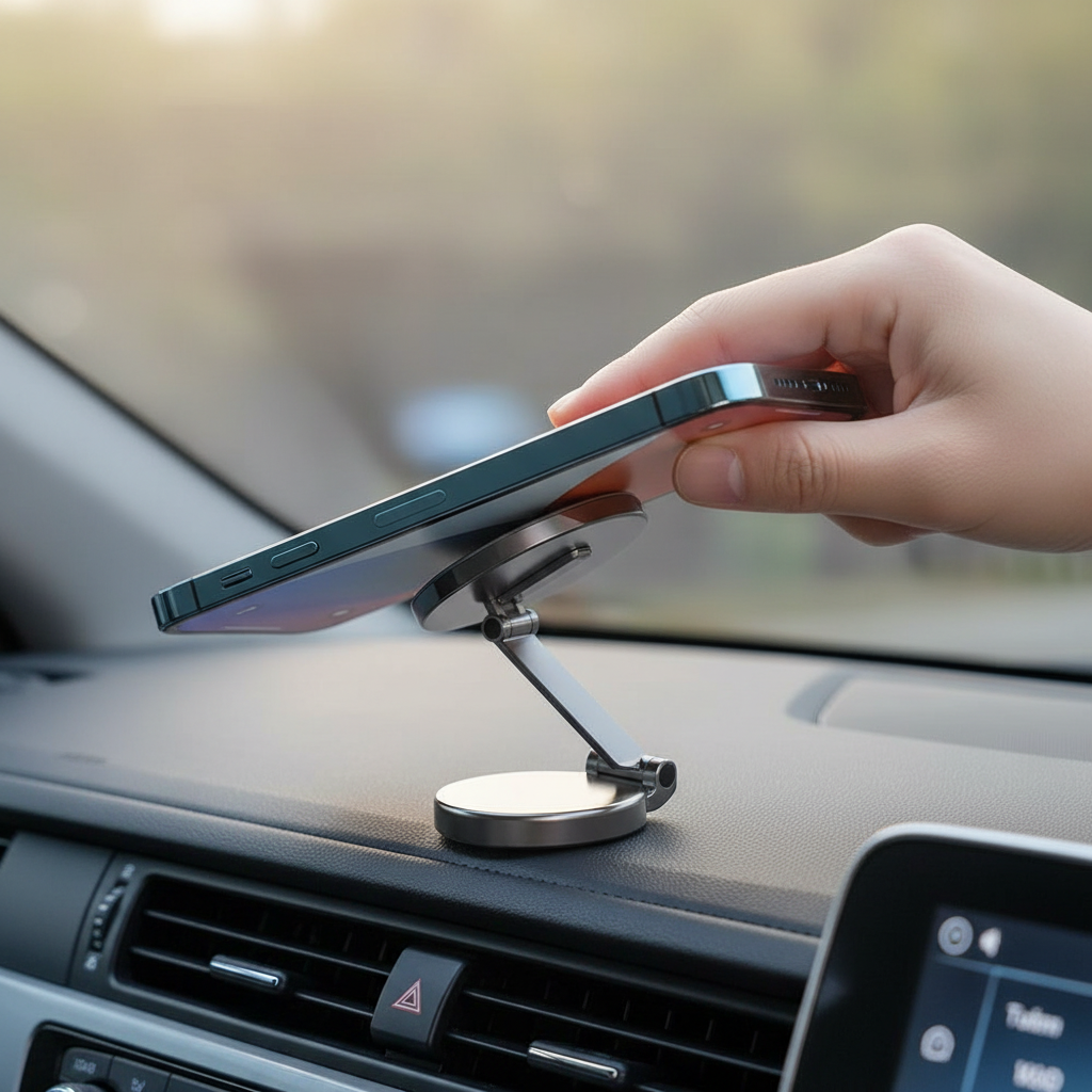 Magnetic Car Phone Mount with 51 Magnets, Zinc Alloy Body and 360° Adhesive Base