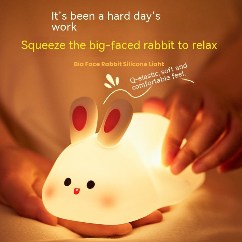 Squishy Silicone Bunny Night Light with Touch Dimming, 30-Minute Timer and USB-C