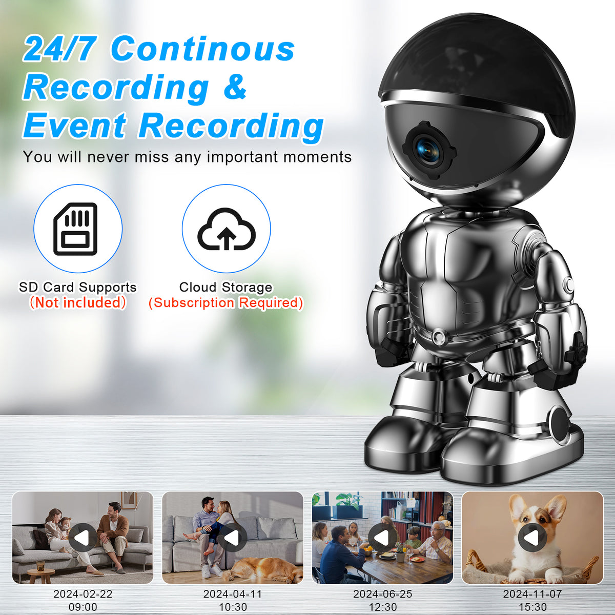 3MP Wi-Fi Pan-Tilt Indoor Security Camera with Auto Tracking