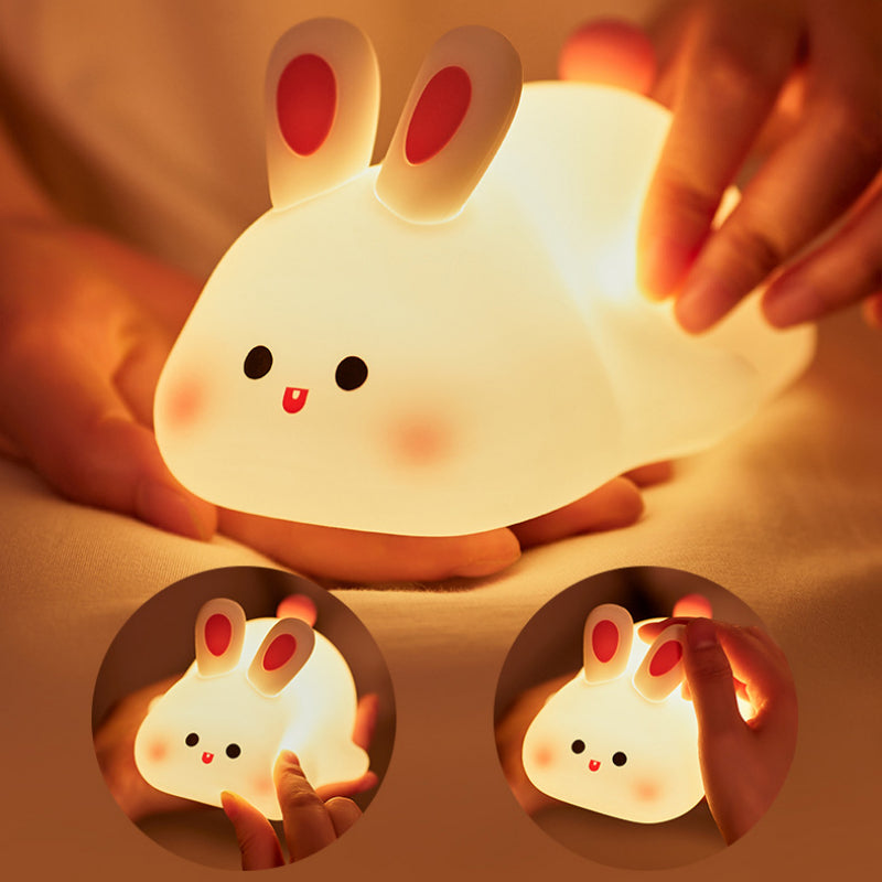 Squishy Silicone Bunny Night Light with Touch Dimming, 30-Minute Timer and USB-C