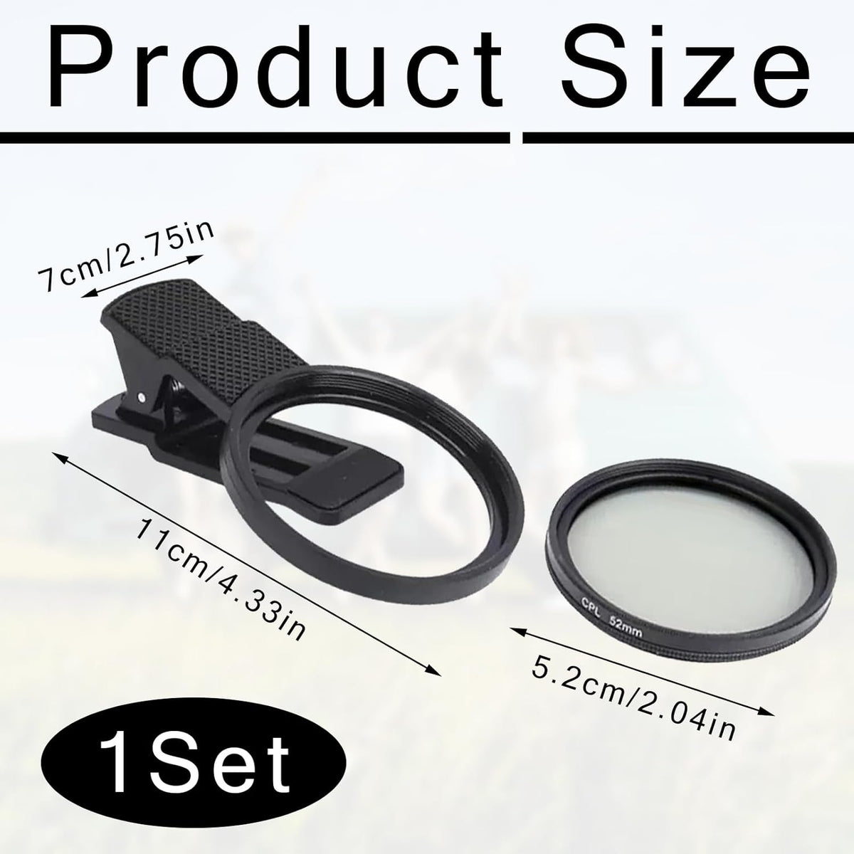 52mm CPL Filter Phone Camera Clip with Aluminum Thread Mount