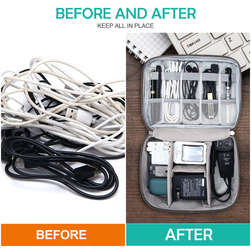 Travel Electronics Organizer Case with Removable Dividers and Mesh Pockets