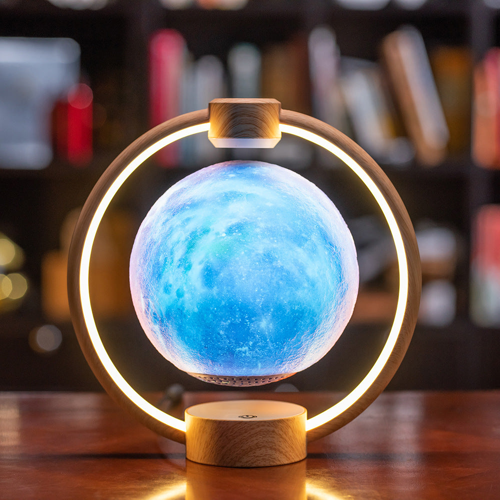 Levitating Moon Lamp with Bluetooth Speaker, Remote and Wood or Black Base