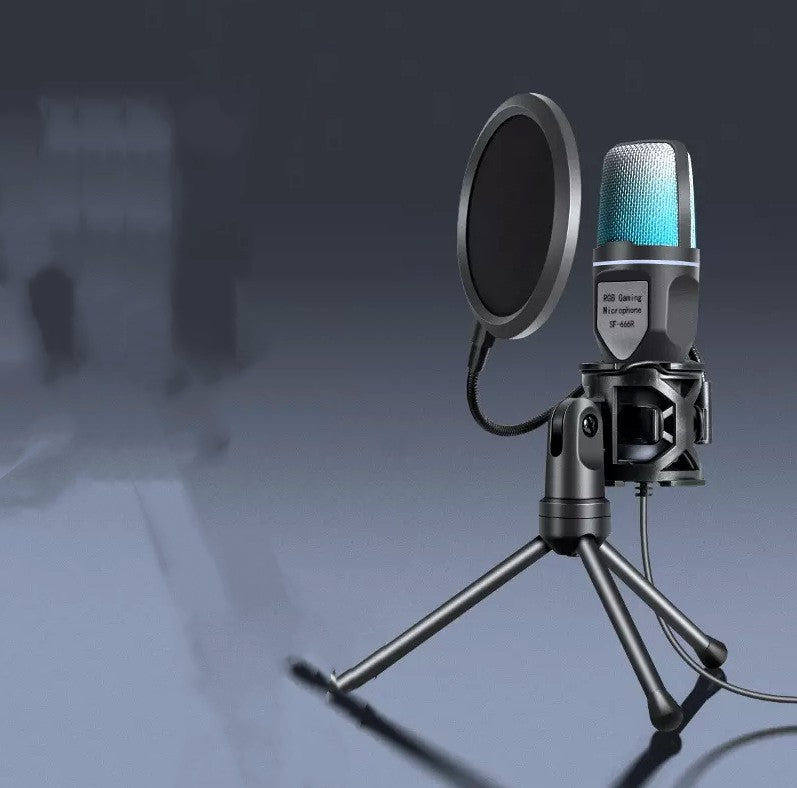 RGB USB Condenser Desktop Microphone with Pop Filter and Stand
