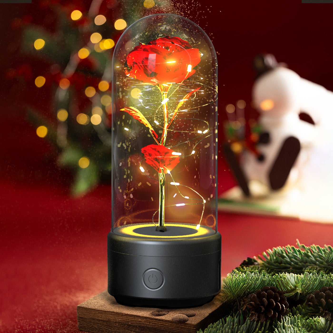 Eternal Rose LED Lamp in a Glass Dome with Bluetooth Speaker