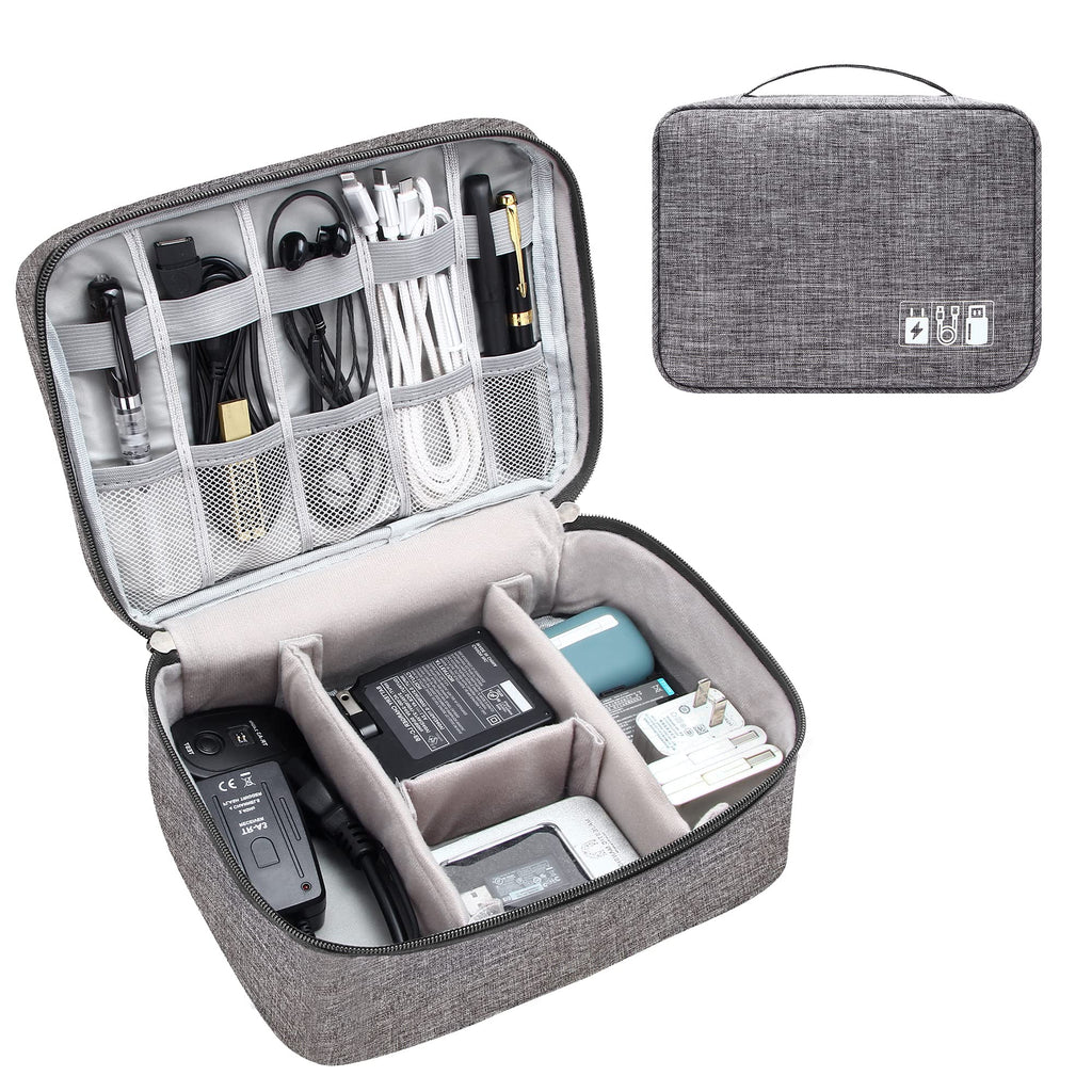 Travel Electronics Organizer Case with Removable Dividers and Mesh Pockets