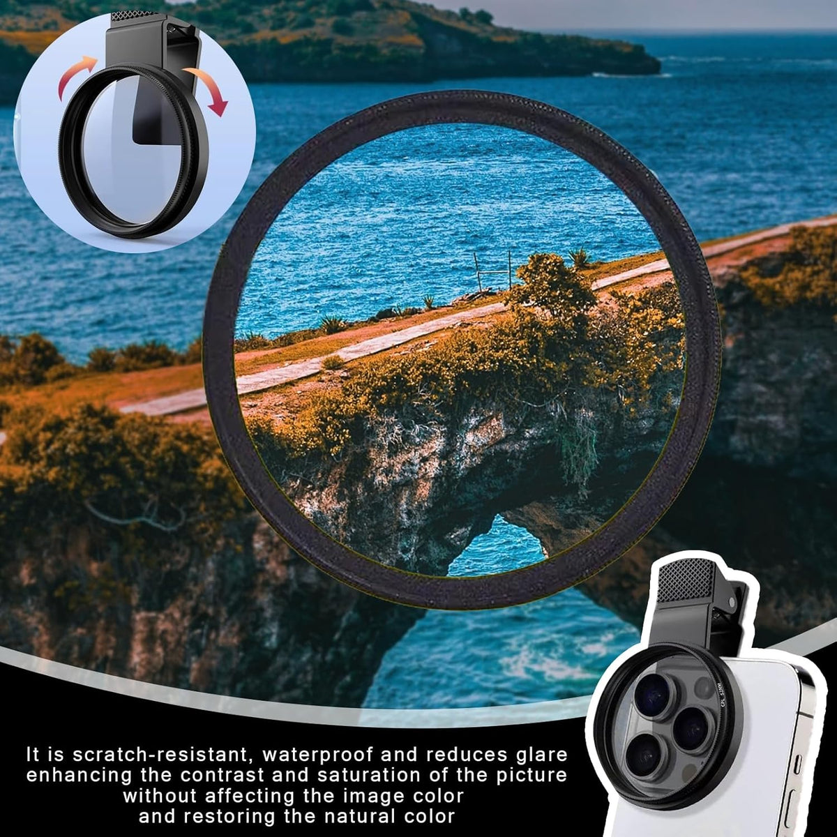 52mm CPL Filter Phone Camera Clip with Aluminum Thread Mount