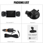 3-Lens Dash Cam, Front and Two Side Cameras, 2.4" Screen