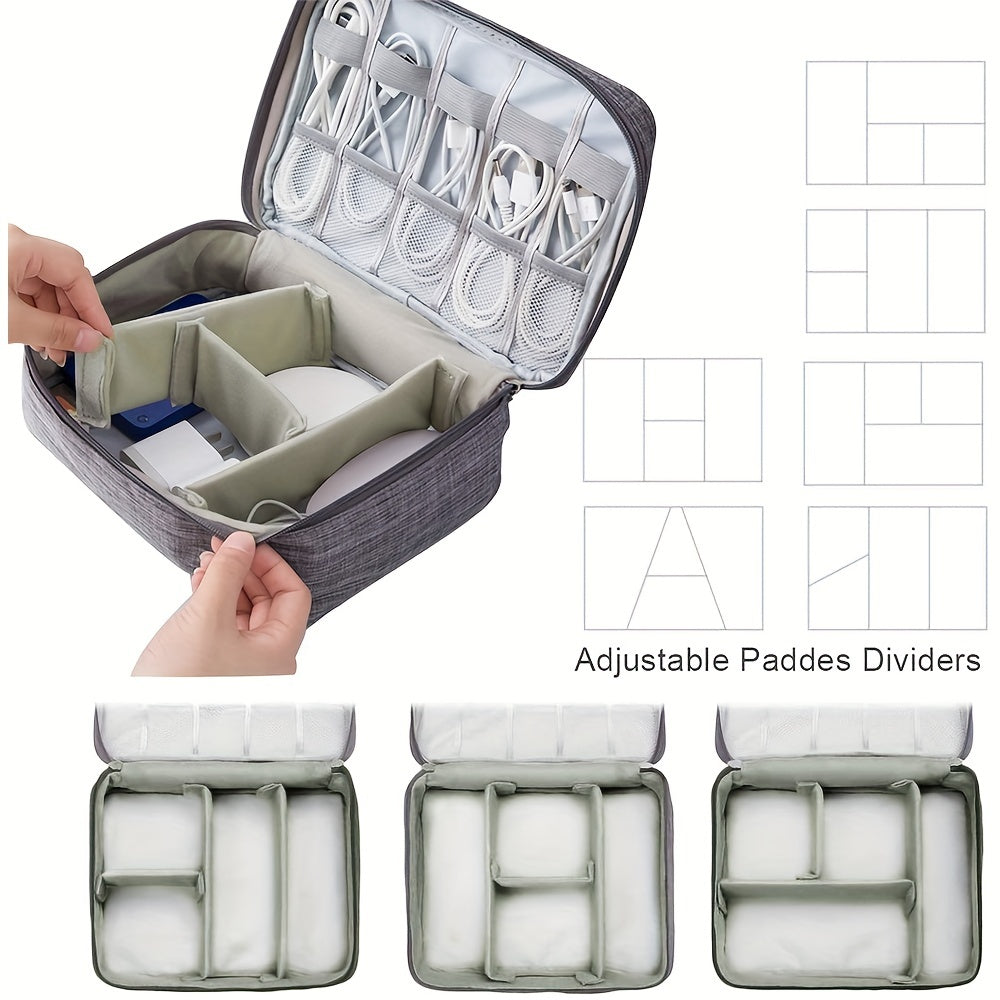 Travel Electronics Organizer Case with Removable Dividers and Mesh Pockets