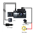 3-Lens Dash Cam with 1296p Front, Interior and Rear Recording