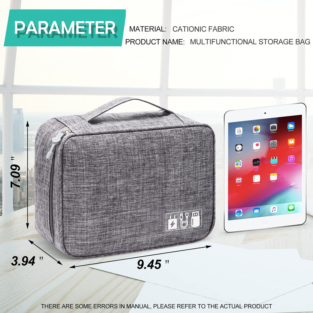 Travel Electronics Organizer Case with Removable Dividers and Mesh Pockets