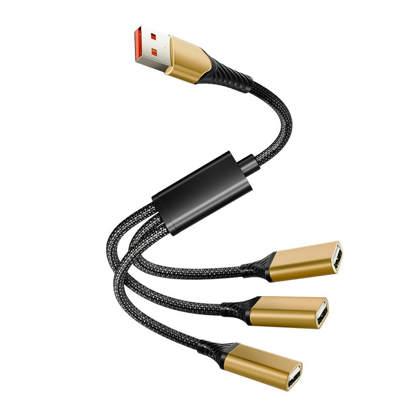 3-Port USB Splitter Adapter Cable, Aluminum Housing, Black