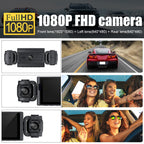3-Lens Dash Cam, Front and Two Side Cameras, 2.4" Screen