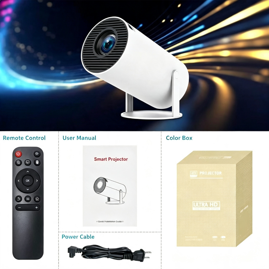Smart 1080p Portable Projector, 130 cm Screen, 65W