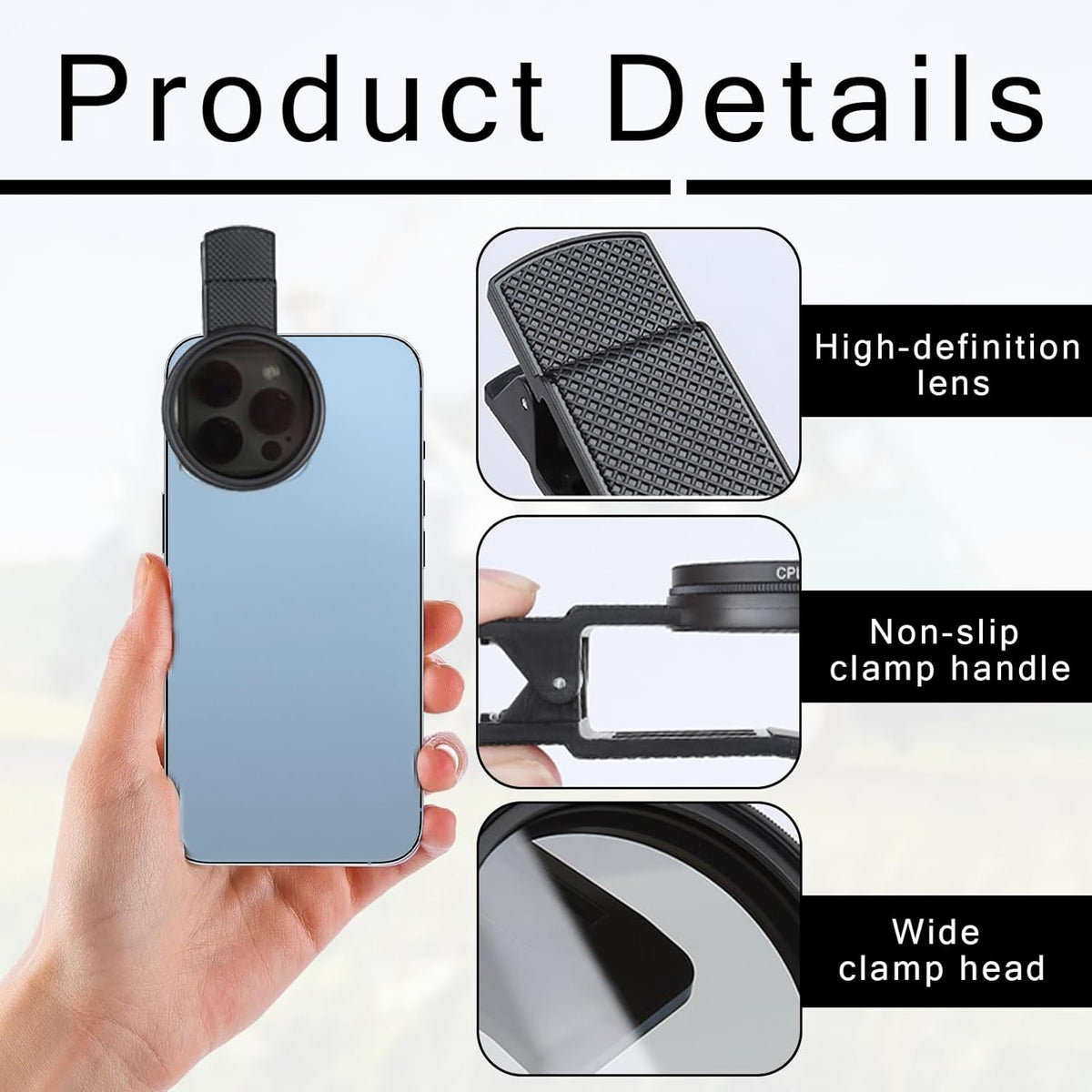 52mm CPL Filter Phone Camera Clip with Aluminum Thread Mount