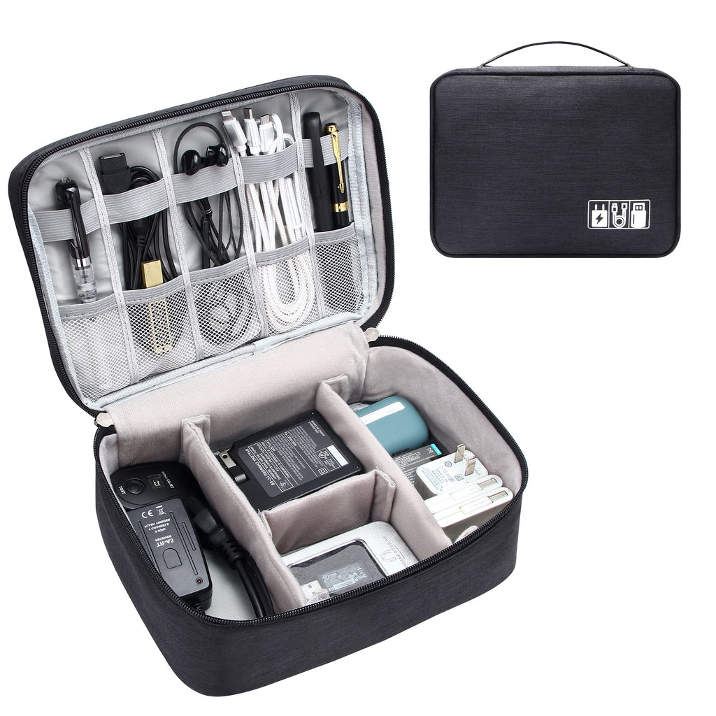 Travel Electronics Organizer Case with Removable Dividers and Mesh Pockets