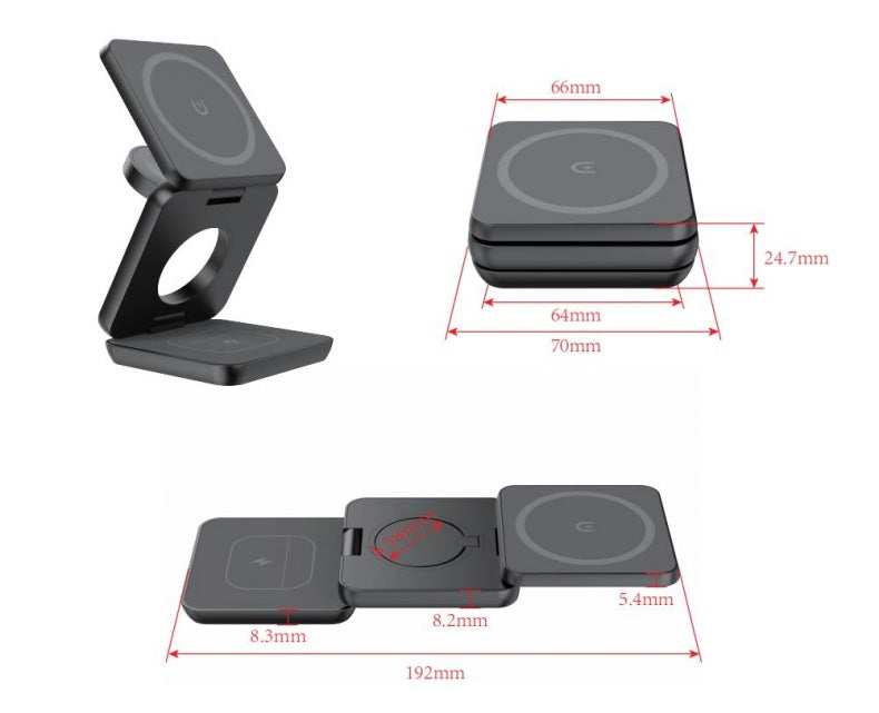 Foldable Magnetic Wireless Charger Stand, 15 W, USB-C, Black or White