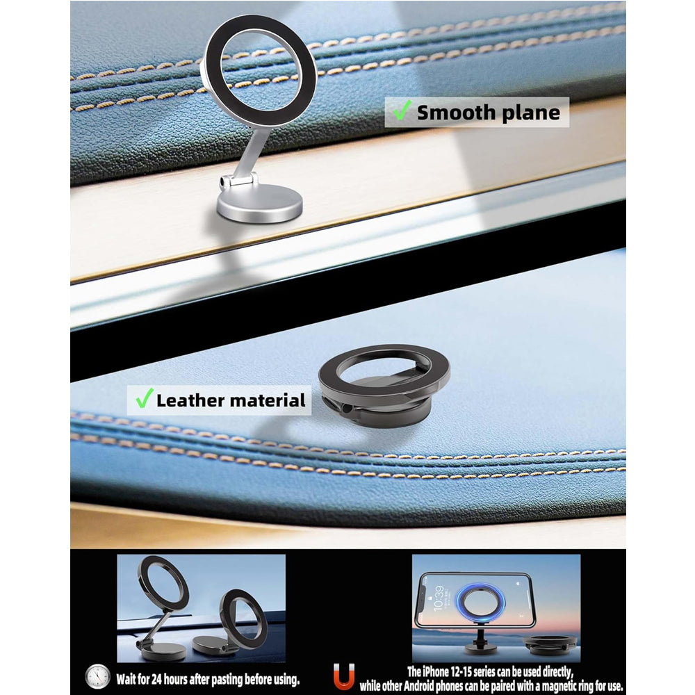 Magnetic Car Phone Mount with 51 Magnets, Zinc Alloy Body and 360° Adhesive Base