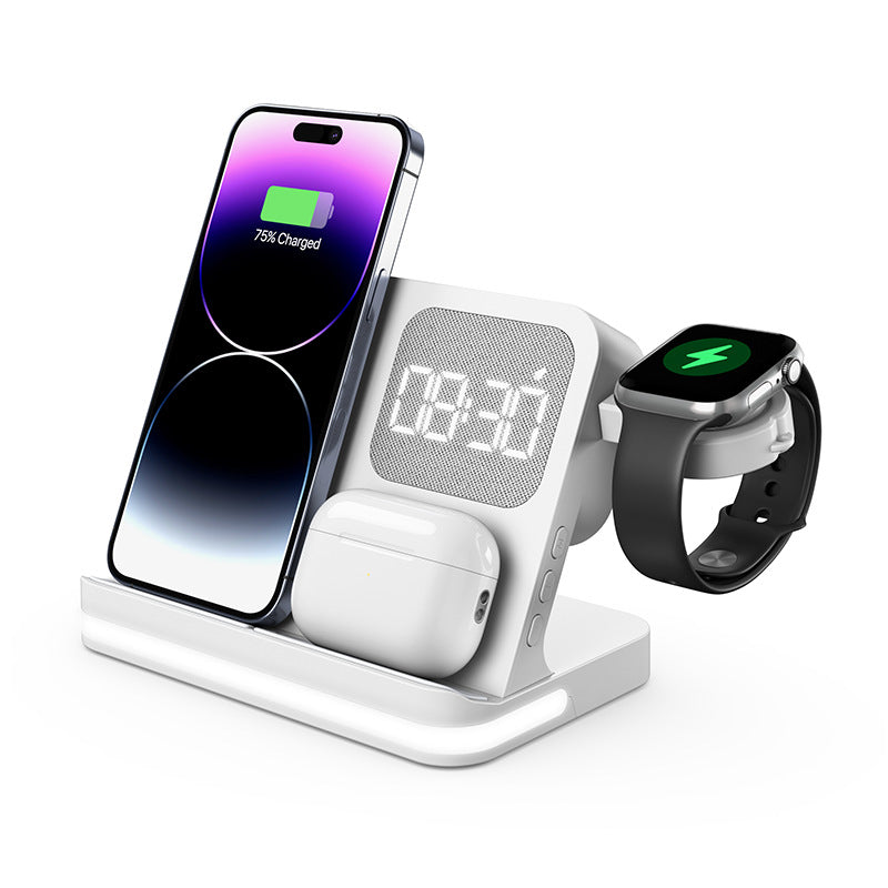 Bedside Wireless Charging Station with Alarm Clock for Phone, Watch and Earbuds