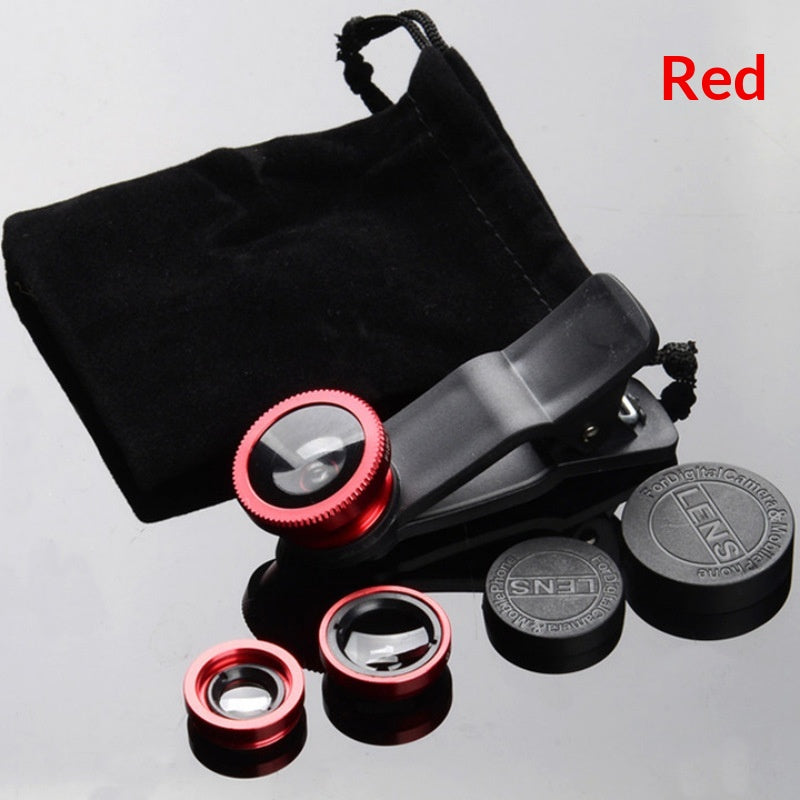 3-in-1 Clip-On Phone Lens Set: Fisheye, Wide-Angle, Macro