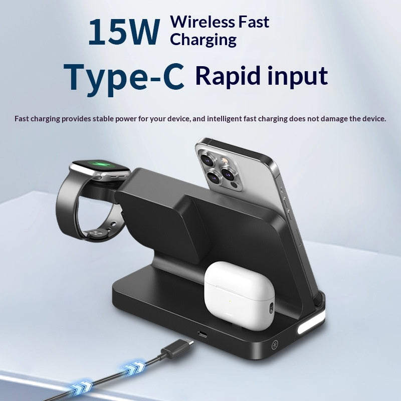 Bedside Wireless Charging Station with Alarm Clock for Phone, Watch and Earbuds