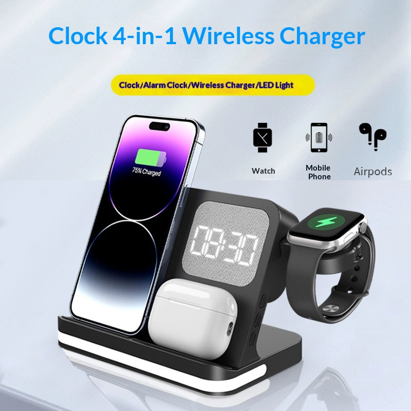 Bedside Wireless Charging Station with Alarm Clock for Phone, Watch and Earbuds