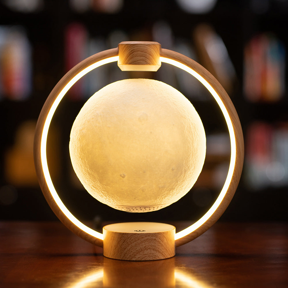 Levitating Moon Lamp with Bluetooth Speaker, Remote and Wood or Black Base