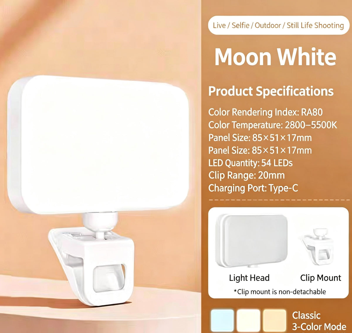 Clip-On LED Video Light for Laptops, Monitors and Phones