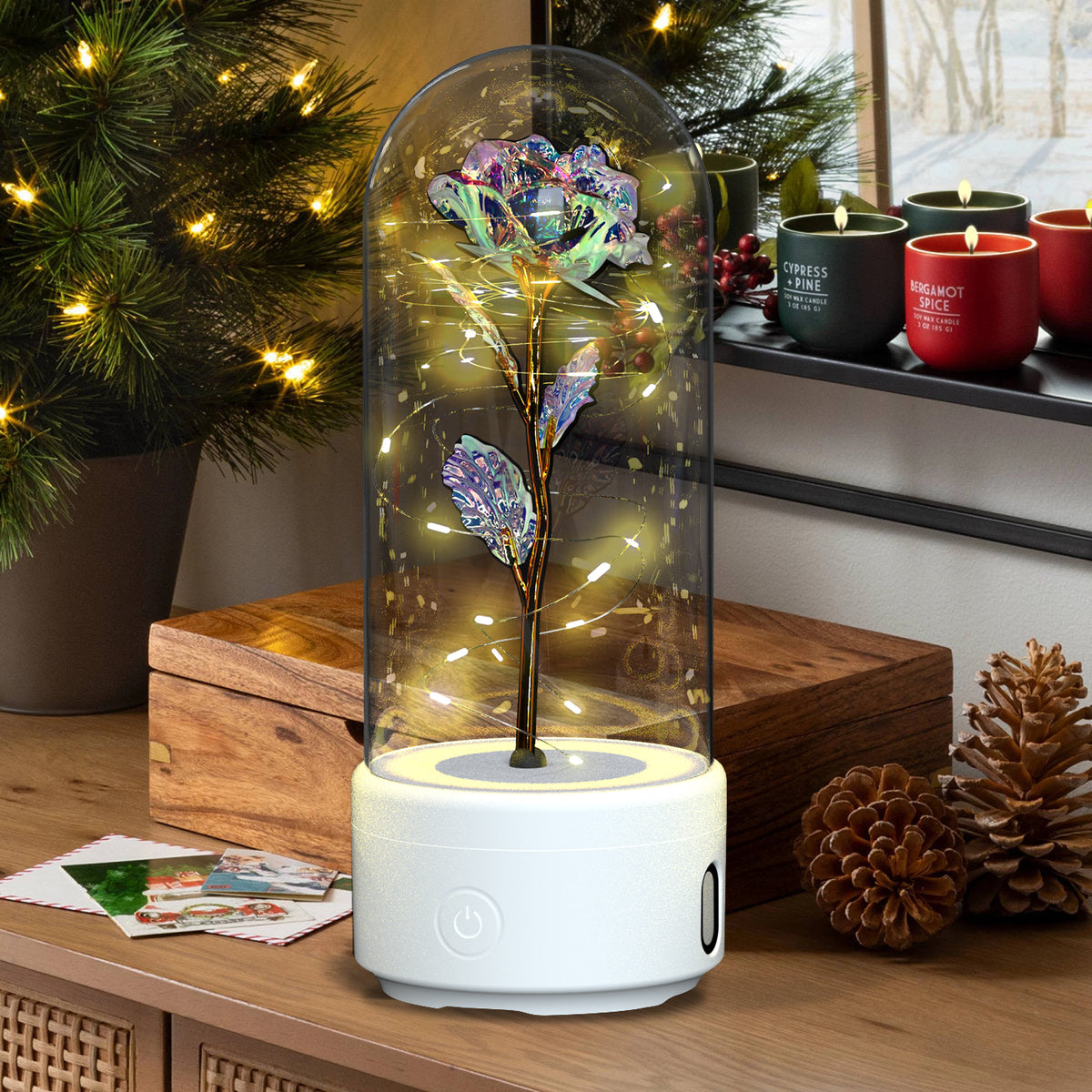 Eternal Rose LED Lamp in a Glass Dome with Bluetooth Speaker