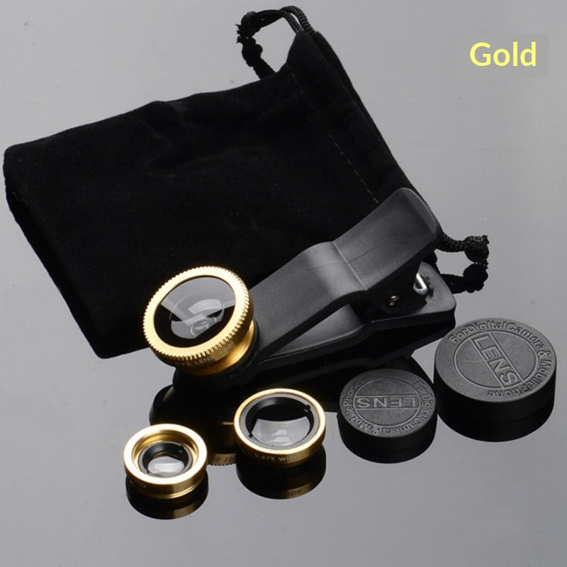 3-in-1 Clip-On Phone Lens Set: Fisheye, Wide-Angle, Macro