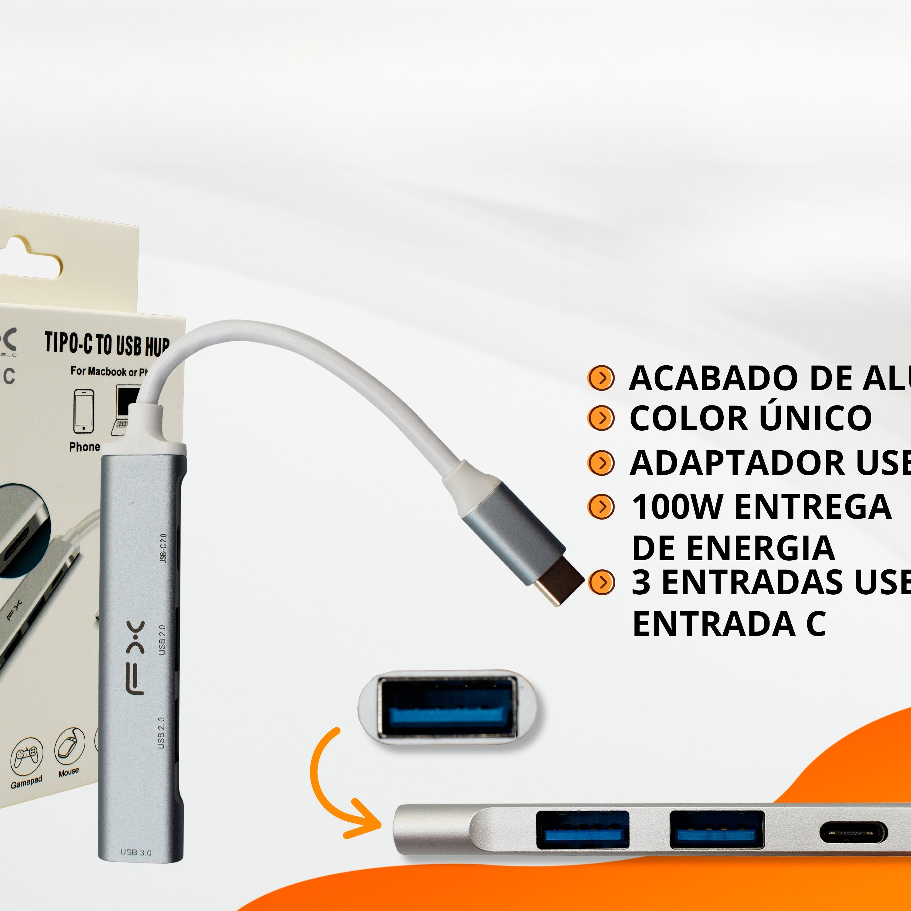 USB-C Multiport Hub with USB 3.0, USB 2.0 and 100W PD Input