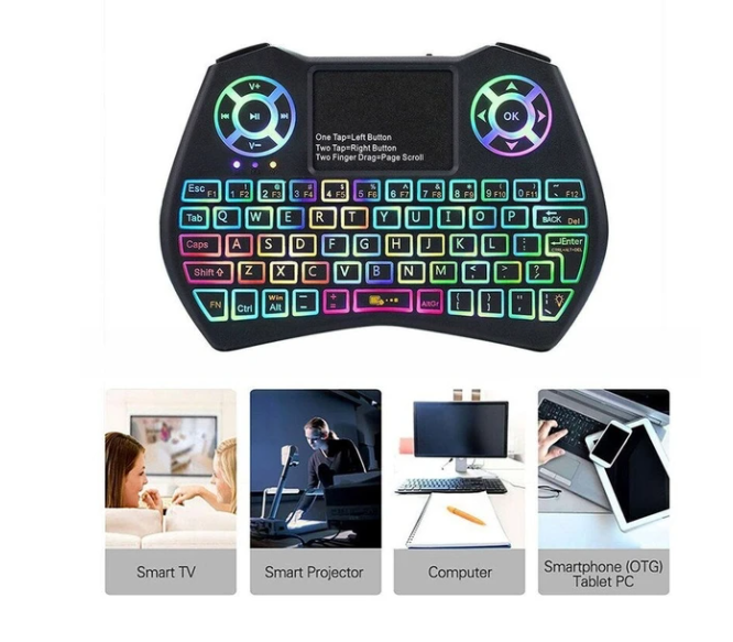 Backlit Mini Wireless Keyboard with Touchpad for TV, PC and Android Box