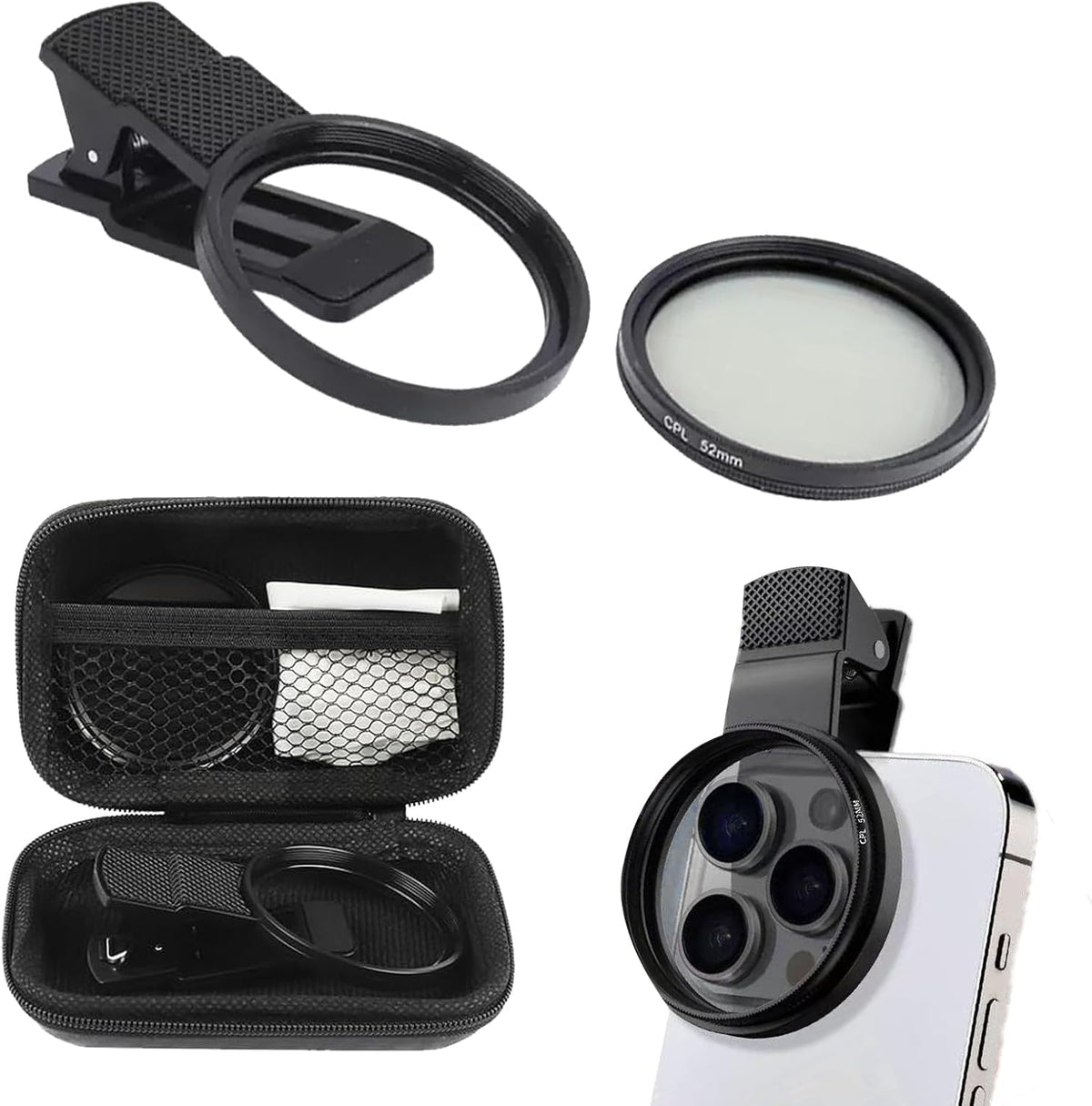 52mm CPL Filter Phone Camera Clip with Aluminum Thread Mount