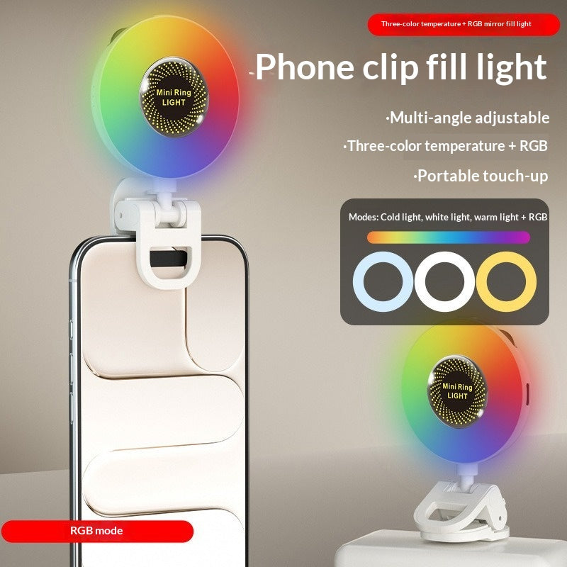 Magnetic Phone Fill Light with Mirror, Clip-On Options