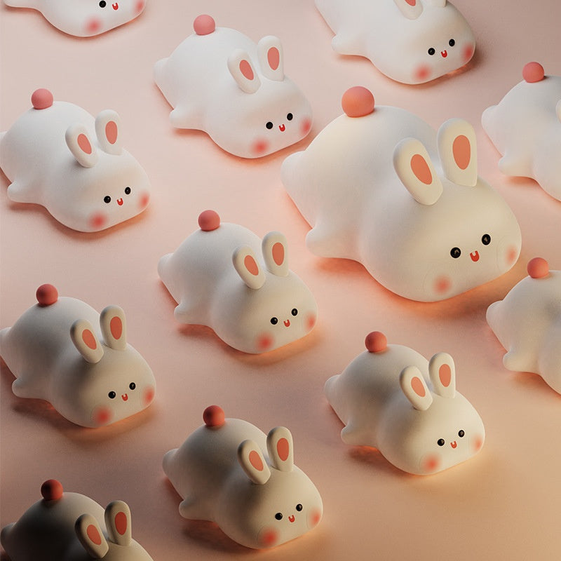 Squishy Silicone Bunny Night Light with Touch Dimming, 30-Minute Timer and USB-C