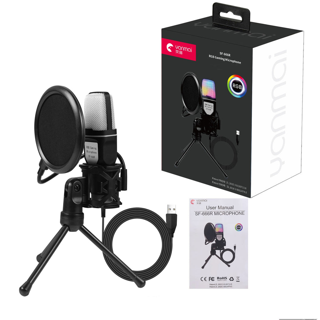 RGB USB Condenser Desktop Microphone with Pop Filter and Stand
