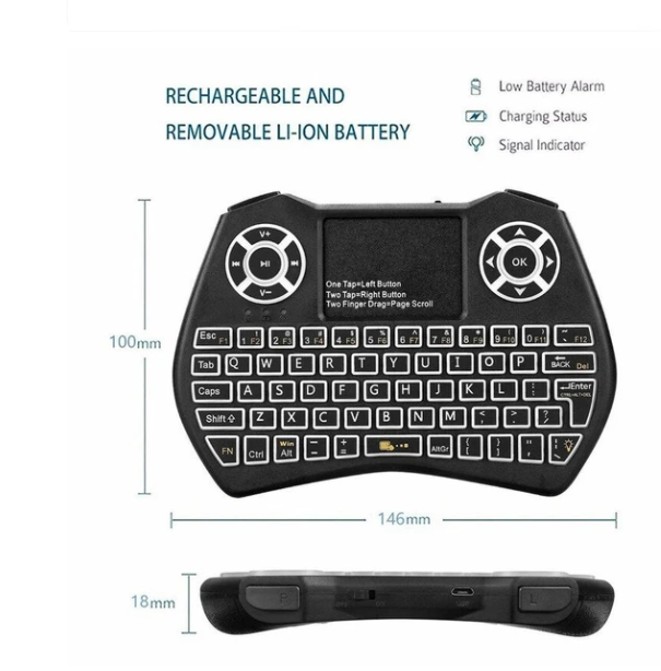 Backlit Mini Wireless Keyboard with Touchpad for TV, PC and Android Box