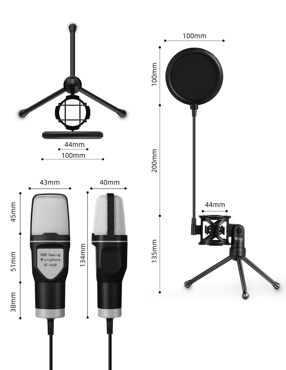 RGB USB Condenser Desktop Microphone with Pop Filter and Stand