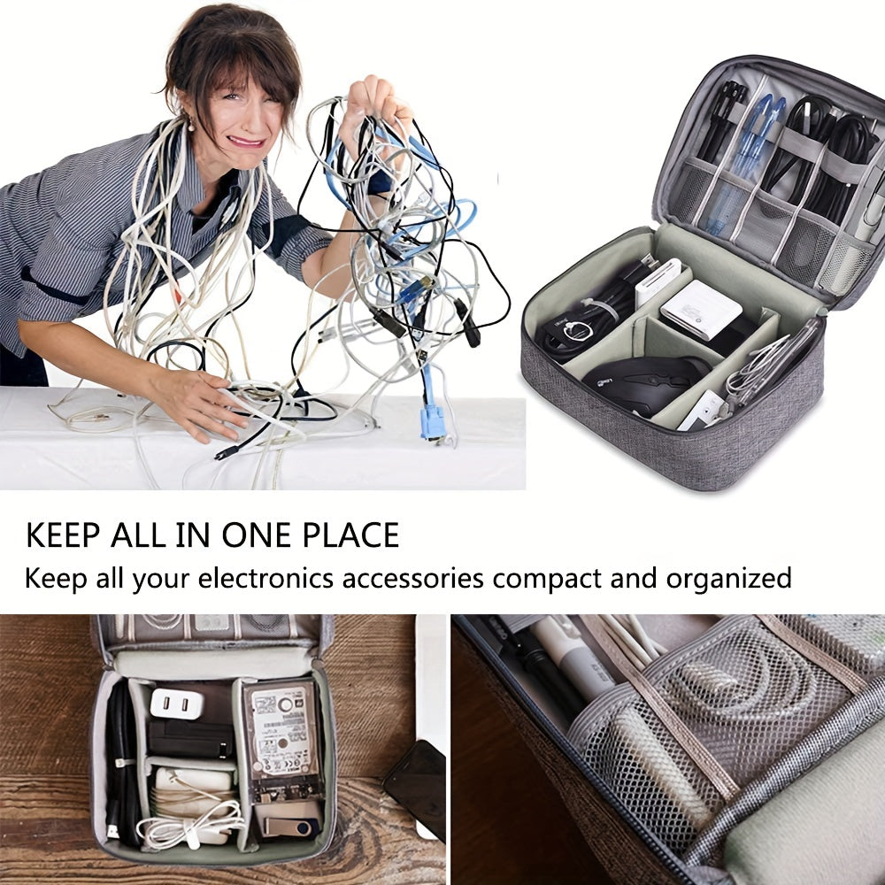Travel Electronics Organizer Case with Removable Dividers and Mesh Pockets