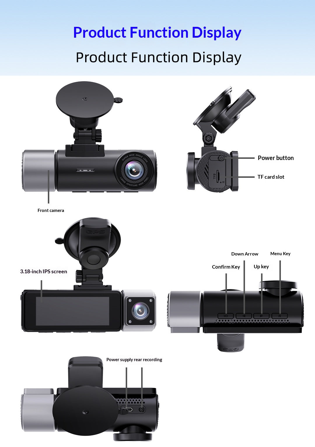 3-Channel 4K Dash Cam with Front, Cabin and Rear Recording