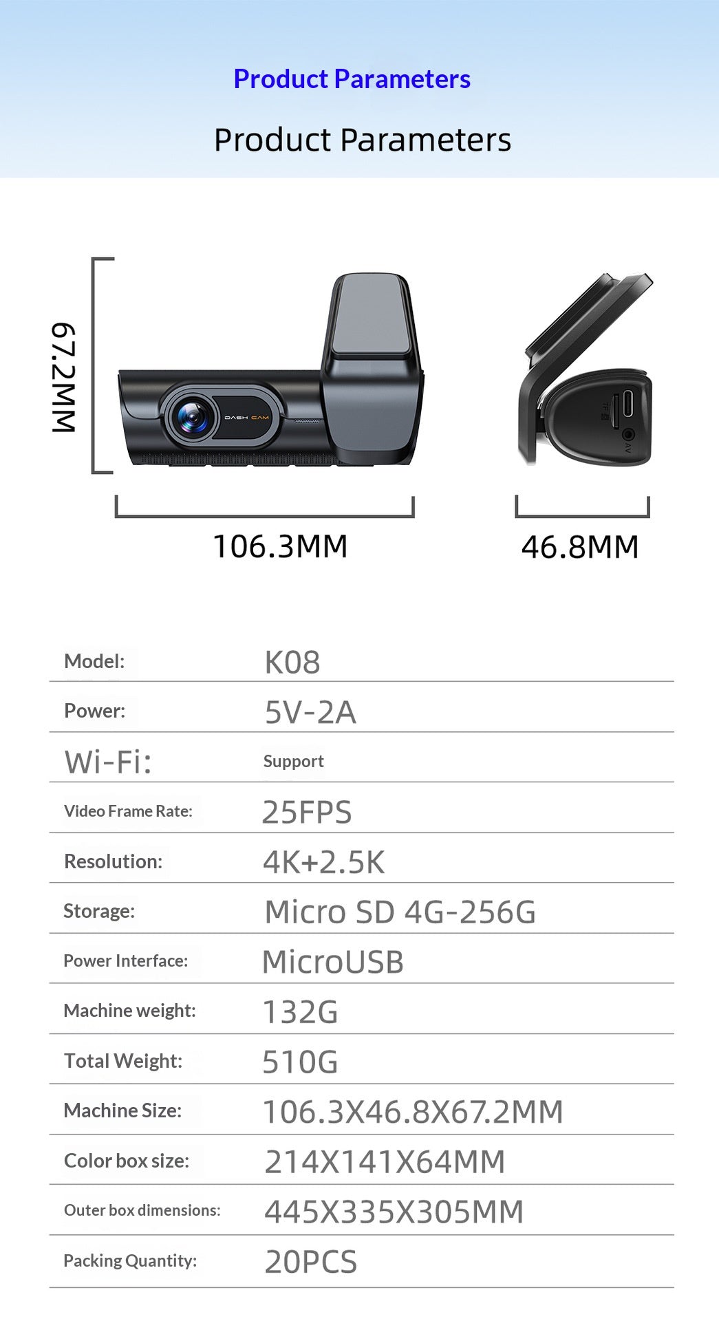 4K Front and 1080p Rear Dash Cam with WiFi and 32GB Card
