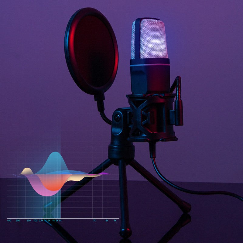 RGB USB Condenser Desktop Microphone with Pop Filter and Stand