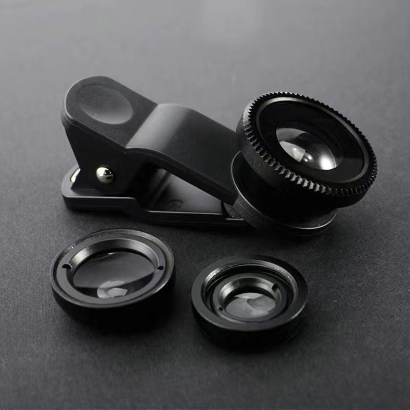 3-in-1 Clip-On Phone Lens Set: Fisheye, Wide-Angle, Macro